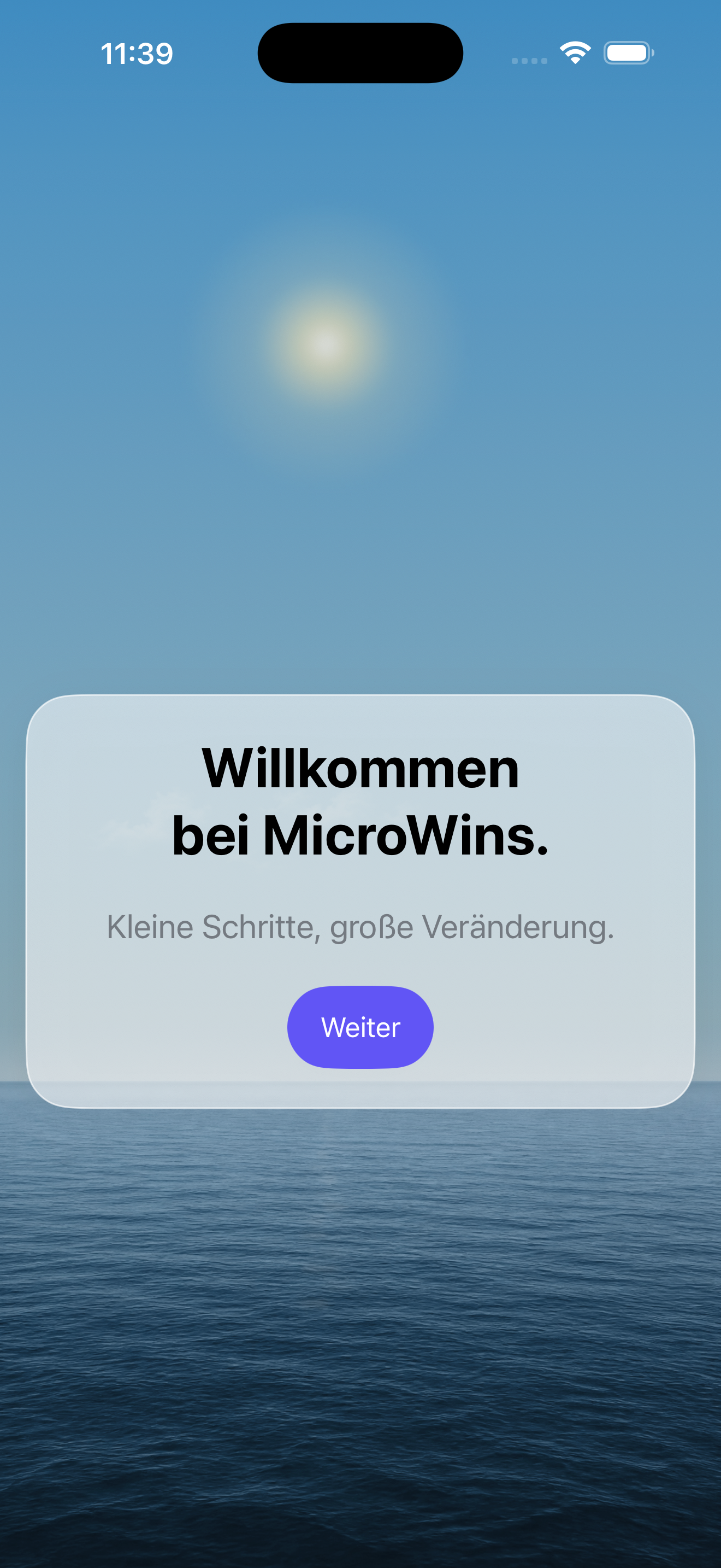 Willkommensansicht der MicroWins App